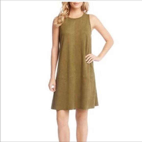 NWOT Karen Kane Sleeveless Faux-Suede Dress in Olive color. Size XS - Picture 3 of 7